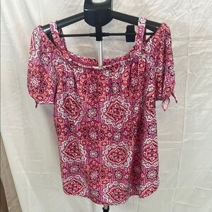 Bobbie Brooks Red and White Smocked Flutter Sleeve Blouse